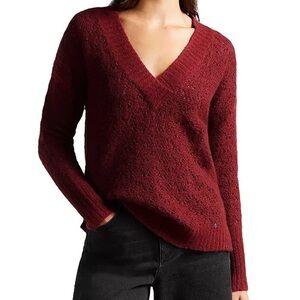Ted Baker Jackeiy Open Knit V-Neck Sweater Red Wool Blend Women’s Size 2